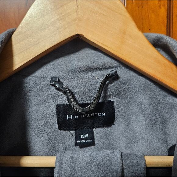 HALSTON Microfiber Zipper Coat with Matching Faux Fur Scarf Wrap - Picture 7 of 15